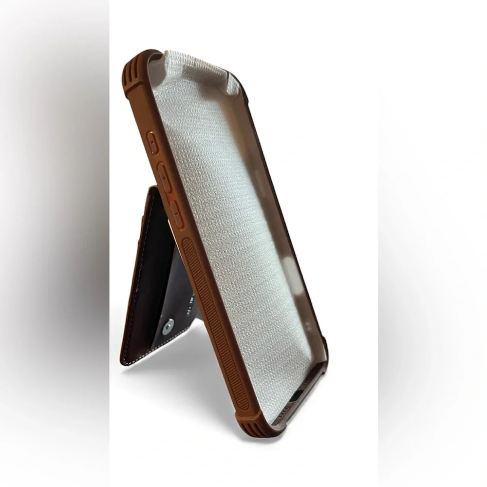 Monasay Brown Leather iPhone 16 case screen protector magnetic wallet